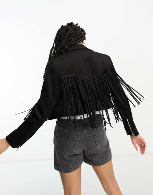 Veste en jean a frange bershka new arrivals