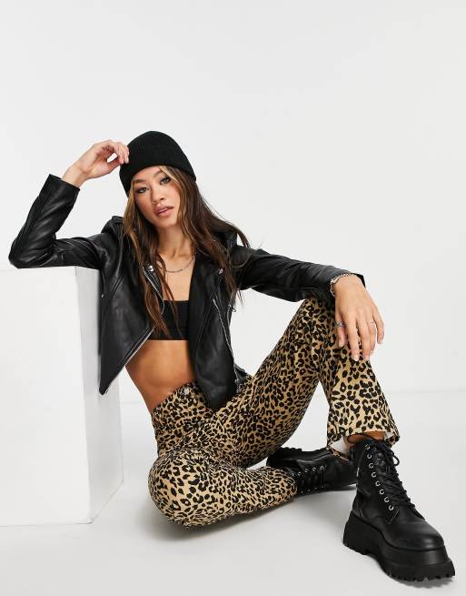 Bershka - Blouson style motard en similicuir - Noir