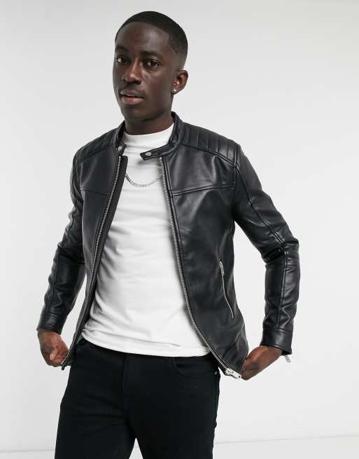 Bershka Blouson style motard en similicuir Noir ASOS