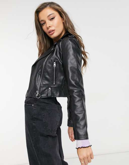 Veste en cuir noir bershka new arrivals