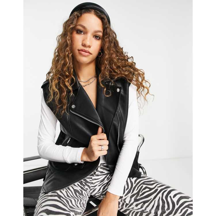 Bershka Blouson style motard sans manches en similicuir Noir