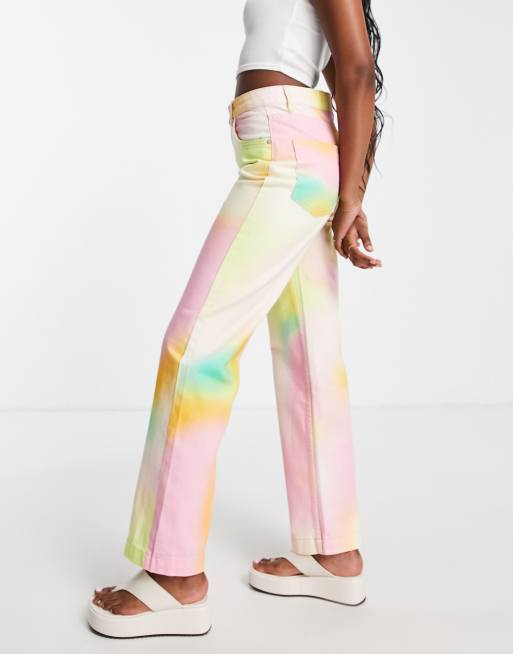 Bershka blurred digitalized dye print straight leg jeans in multi