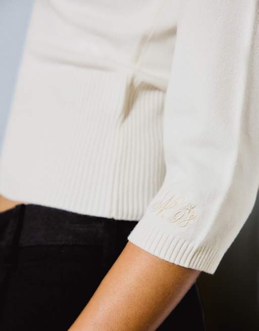 Bershka Boat neck jumper in ecru, 4 of 5