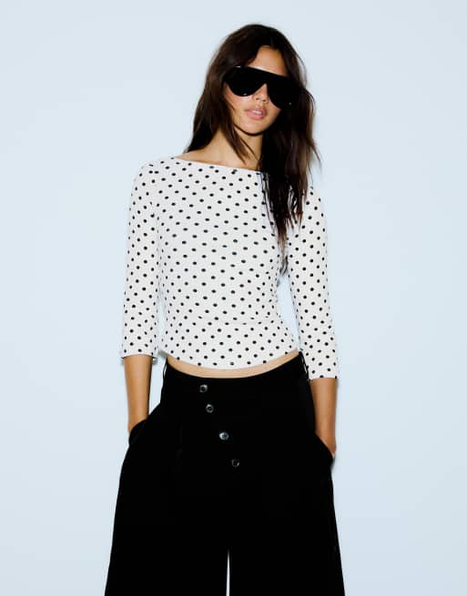 Bershka Boat neck long-sleeve t-shirt in black&white, 2 of 5