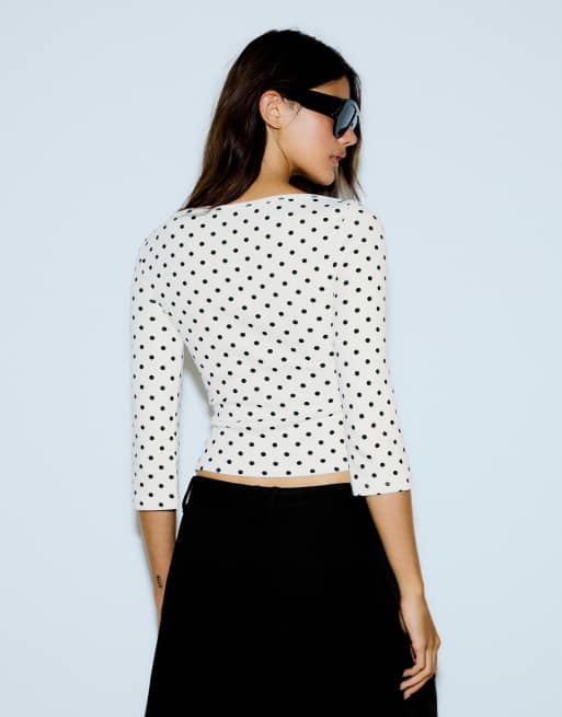 Bershka Boat neck long-sleeve t-shirt in black&white, 3 of 5
