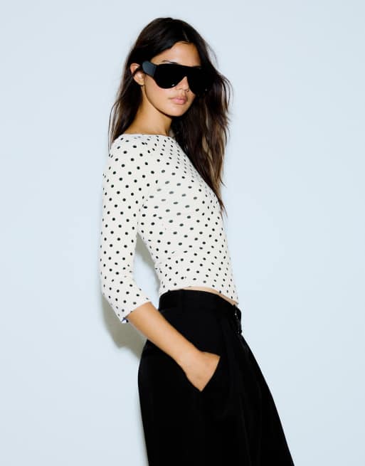 Bershka Boat neck long-sleeve t-shirt in black&white, 4 of 5