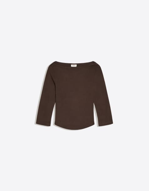 Bershka Boat neck long-sleeve t-shirt in brown - view 1