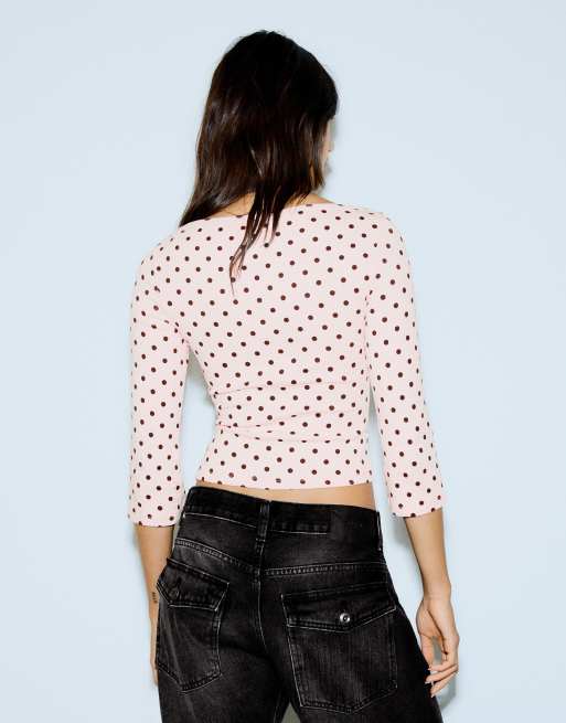 Bershka Boat neck long-sleeve t-shirt in pink, 3 of 5
