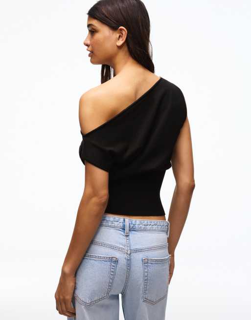 Bershka Boat neck top in black, 2 of 5