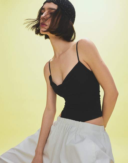 Bershka - Body à bretelles drapées - Noir, 4 de 6