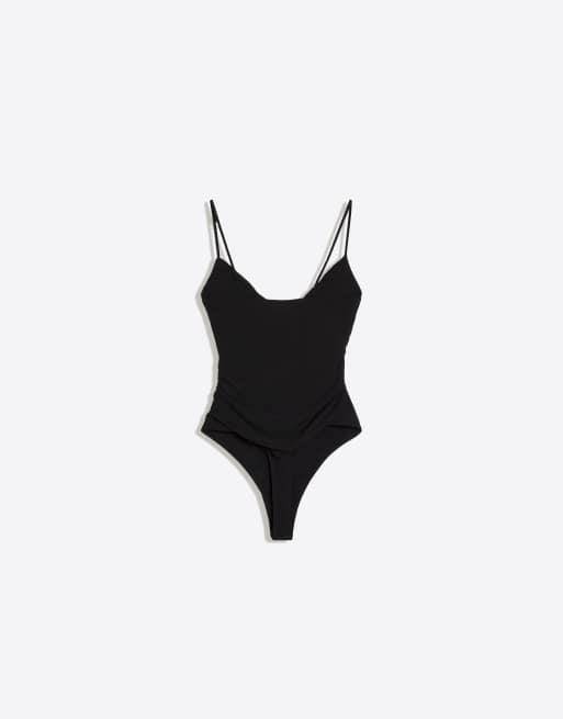 Bershka - Body à bretelles drapées - Noir, 6 de 6