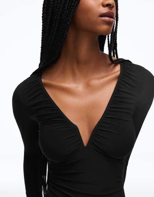 Bershka Body à col V et manches longues noir, 2 de 5