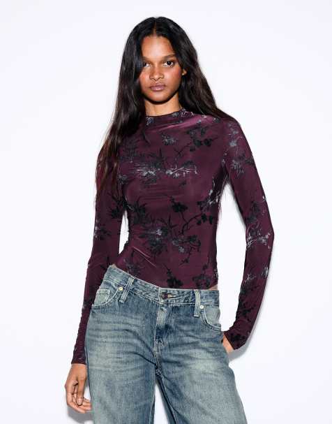 Bershka body à manches longues bordeaux - view 1