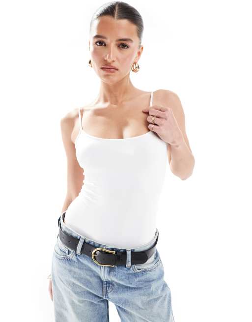 Bershka - Body bianco in poliammide con scollo rotondo