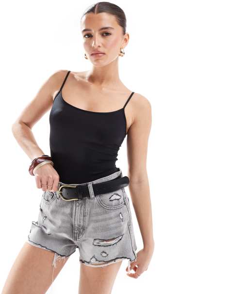 Bershka - Body en polyamide avec encolure dégagée - Noir - view 1