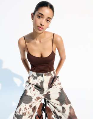 Bershka - Body façon débardeur - Marron