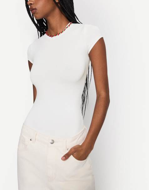 Bershka - Body met korte mouwen in wit - view 1