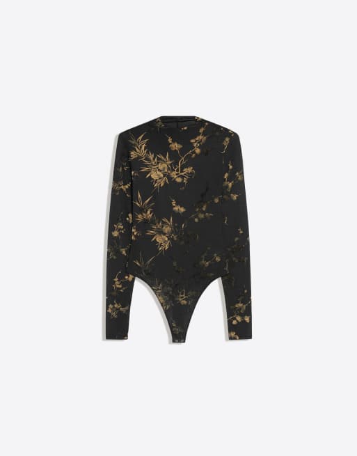 Bershka body met lange mouwen in zwart, 5 van 5