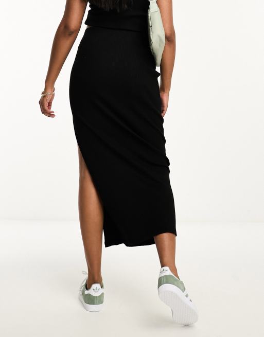 Bershka bodycon knitted midi skirt in black ASOS