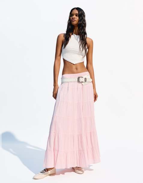 Bershka boho maxi skirt in pink