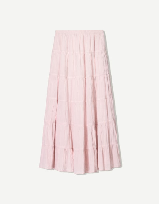 Bershka boho maxi skirt in pink