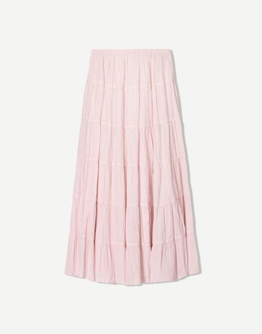 ☆ドイツ発*BERSHKA*新作*BOHOマキシスカート/PINK☆ Bershka boho maxi skirt in pink | ASOS
