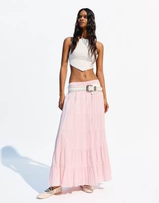 Bershka - Boho-Maxirock in Rosa