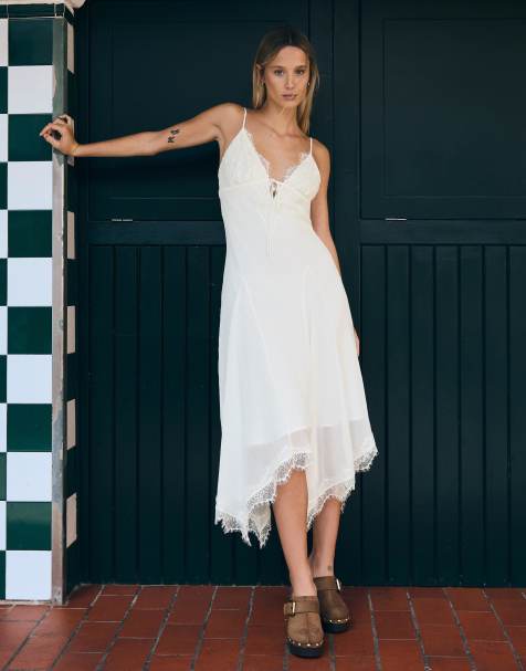 Bershka Boho midi dress in ecru - view 1