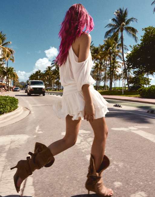 Bershka Boho mini dress in beige, 2 of 4
