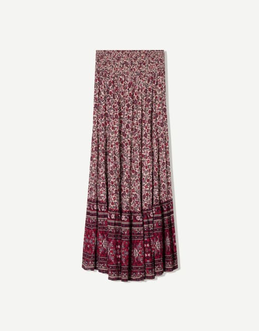 Bershka boho print maxi skirt in pink | ASOS