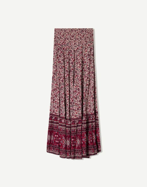 Bershka boho print maxi skirt in pink | ASOS