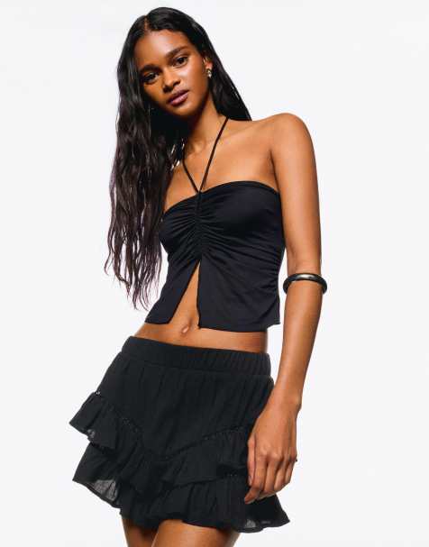 Bershka - Boho skort met textuur in zwart - view 1