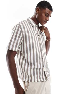 bold stripe shirt in light brown-Green