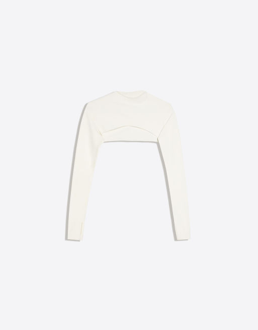 Bershka bolero in tessuto tecnico a maniche lunghe color kaki, 4 di 5