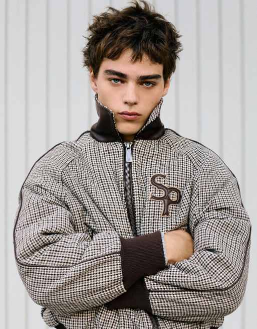 Bershka bomber effet feutre à motif pied-de-poule marron, 5 de 6