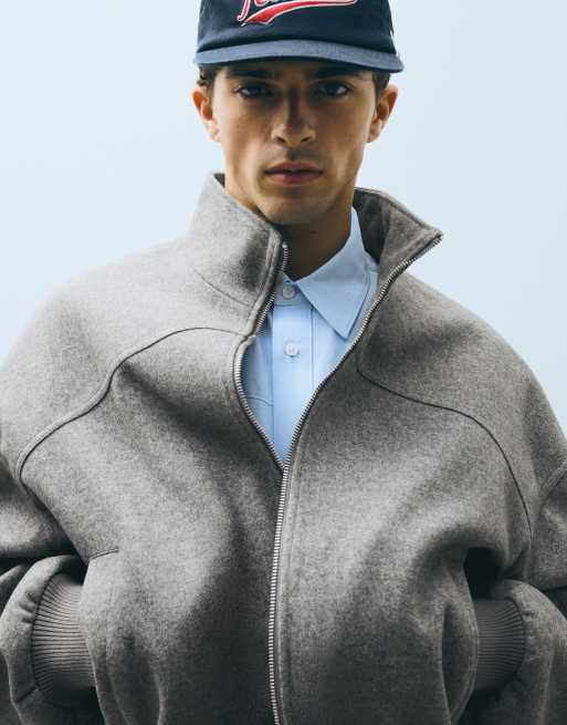 Bershka bomber in misto lana grigio, 3 di 5