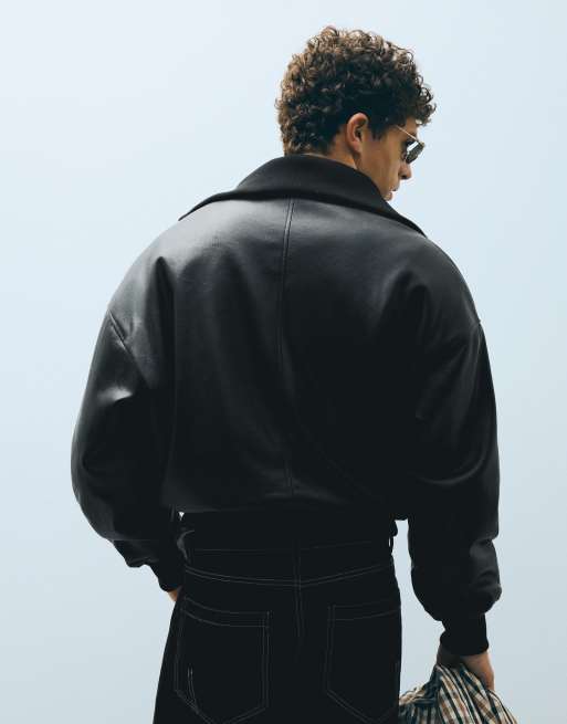 Bershka bomber in similpelle a coste nera, 4 di 7