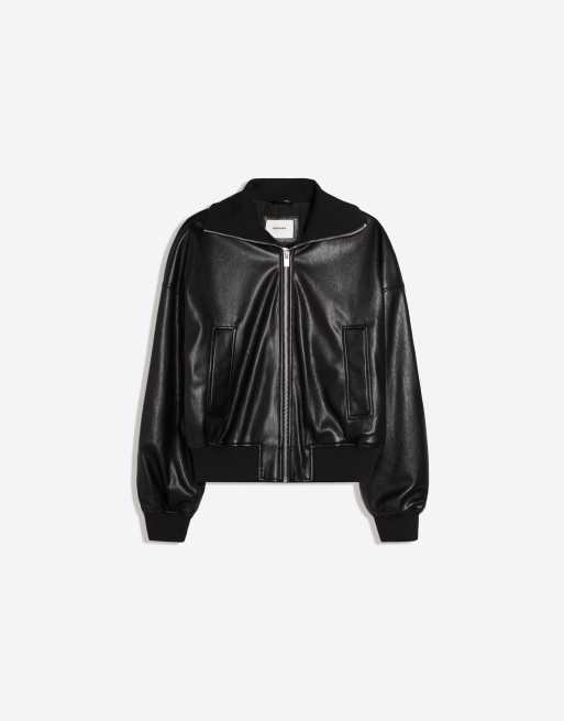 Bershka bomber in similpelle a coste nera, 6 di 7