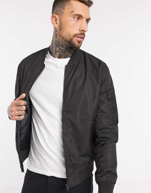 altavoz Camión golpeado Preguntarse Bershka bomber jacket in black | ASOS