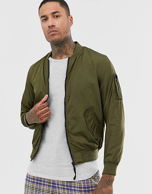 Bershka bomber jacket in khaki | ASOS