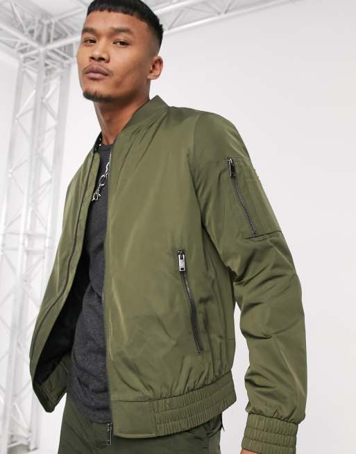 Bershka bomber jacket in khaki | ASOS