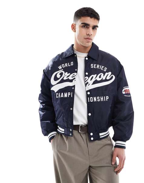 Bershka - Bomber rétro style sport - Bleu - view 1