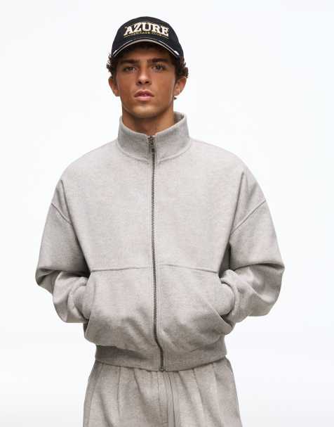 Bershka bomberjack met rits en boxy pasvorm in lichtgrijs - view 1