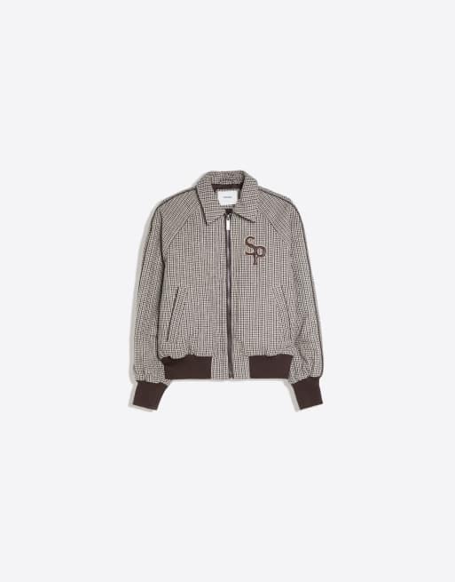 Bershka bomberjack met viltlook en pied-de-poule in bruin, 6 van 6