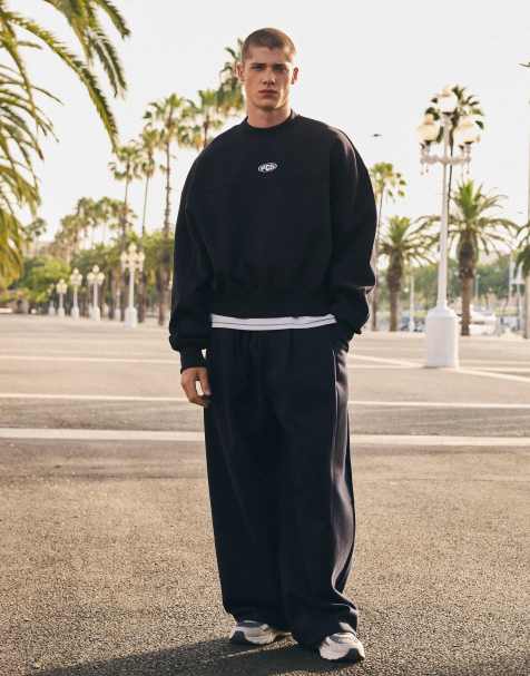 Bershka Bonded pleated volume jogger trousers in blue