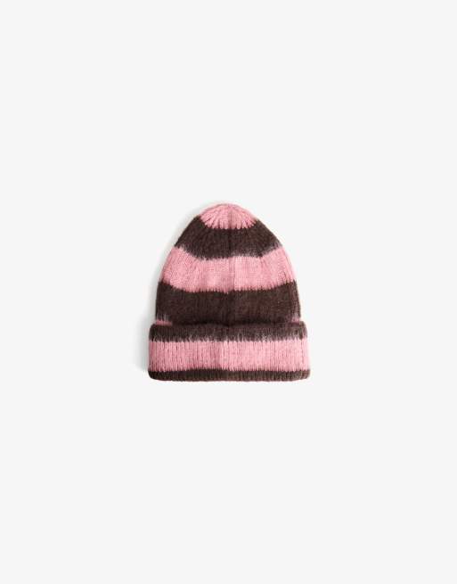 Bershka - Bonnet à rayures - Rose