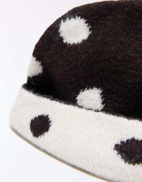 Bershka bonnet en maille à pois marron - view 1