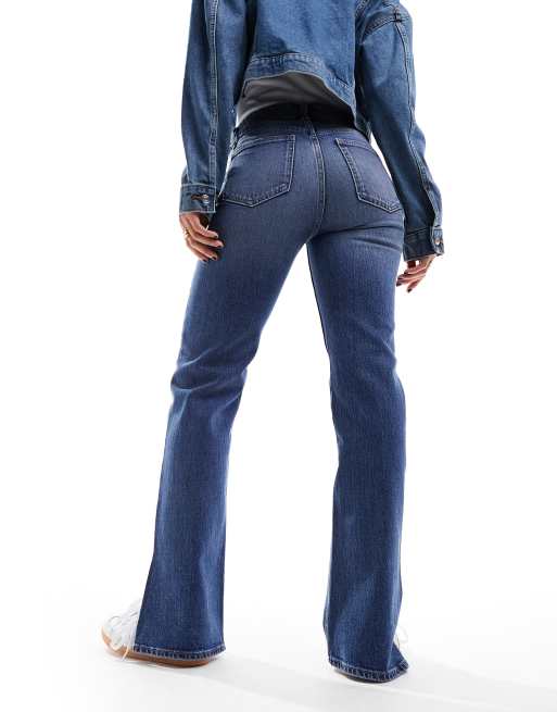 Bershka - Bootcut jeans met hoge taille en split in de zoom in middenblauw , 4 van 5