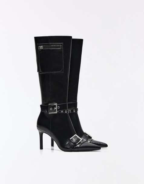 Bershka boots med klack och spännedetalj i svart - view 1