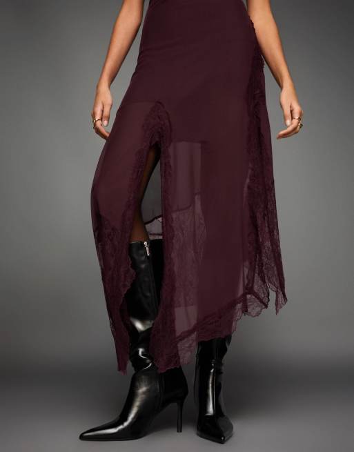 Bershka - Bordeaux bandeau-minikjole med asymmetrisk kant og blonder i tyl, 3 af 4